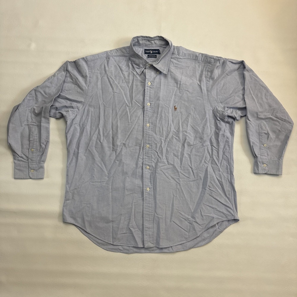 Ralph Lauren Yarmouth Dress Shirt Adult 17.5 36 Blue Button Down Flesh Pony Logo